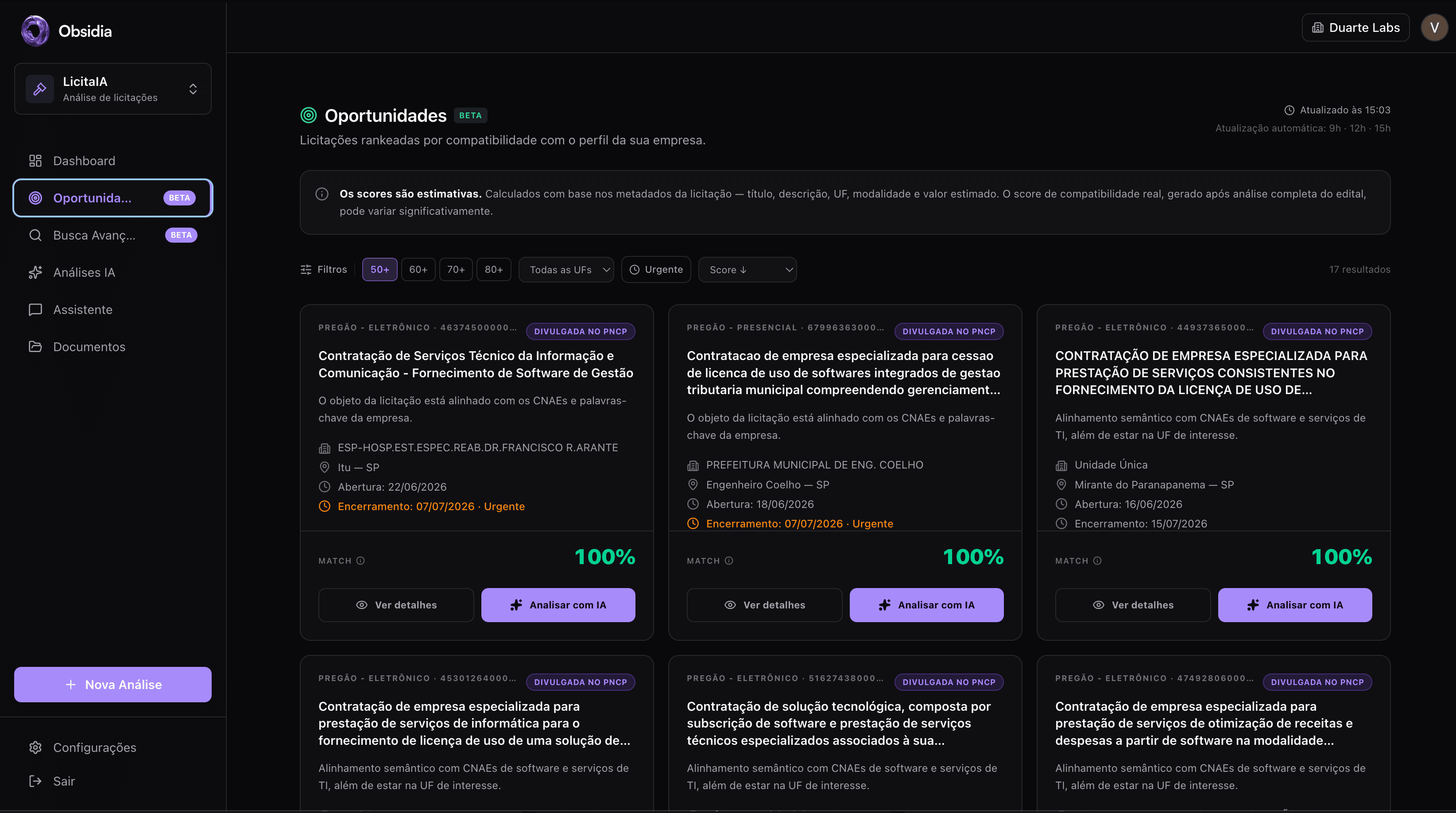 Radar de oportunidades do LicitaIA